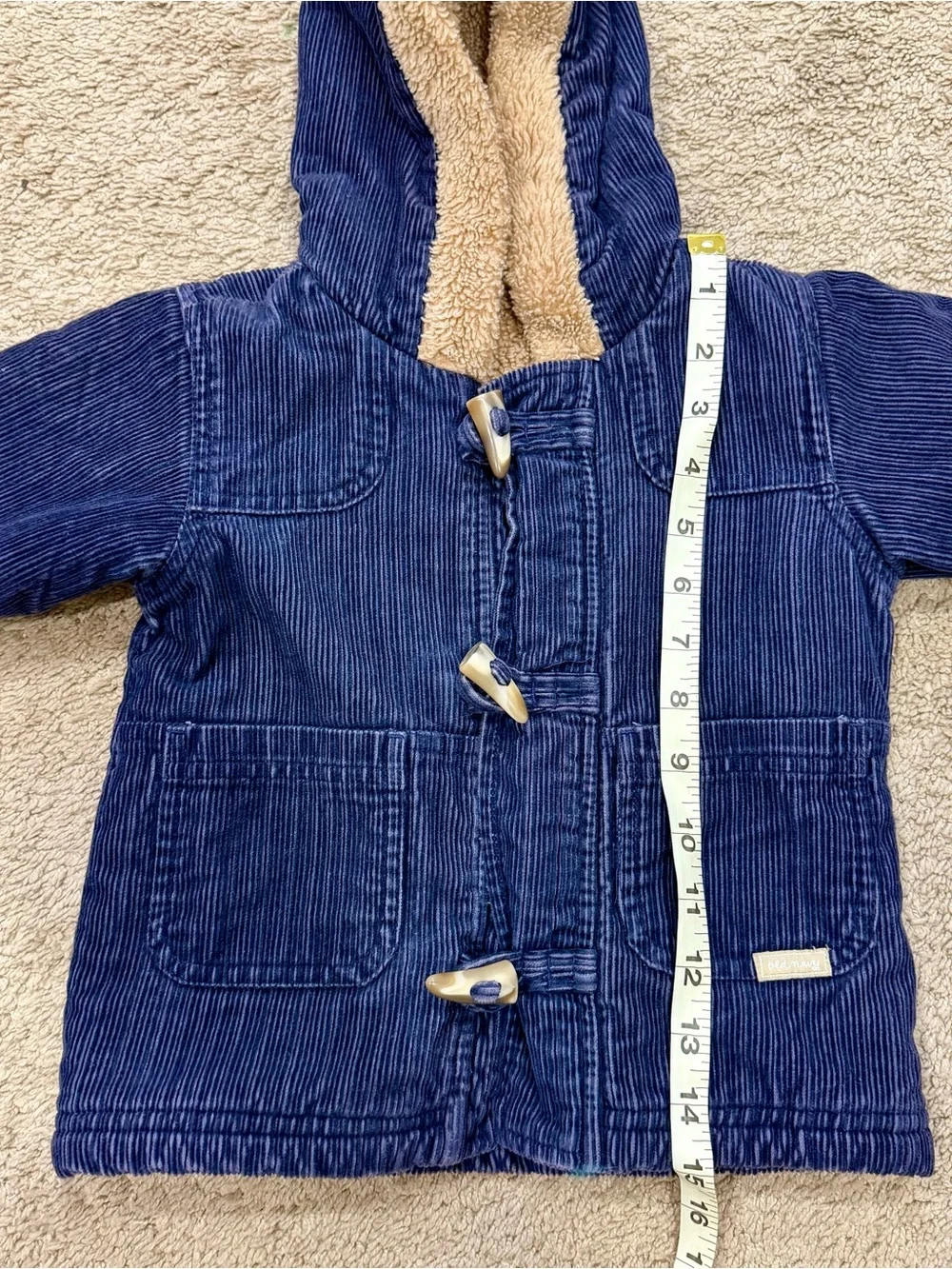 Old Navy Toddler Corduroy Hooded Toggle Coat Jacket Navy Blue 12-18 Months